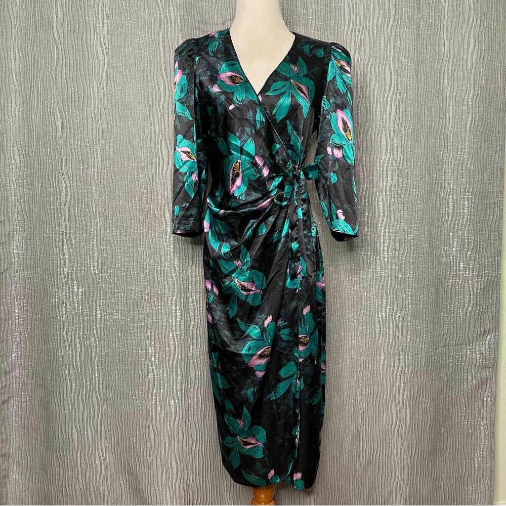 Vintage silky tropical wrap dress